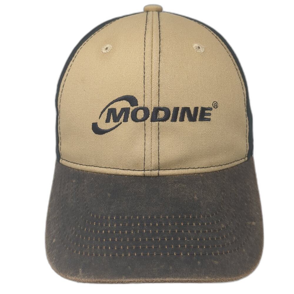 Modine Company Logo Snapback Hat Tan Black Distressed Brown Brim Adjustable Cap